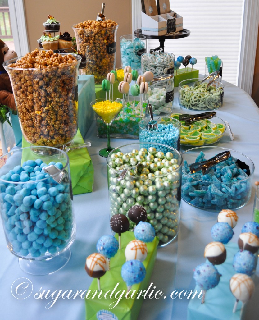 blue and green candy table