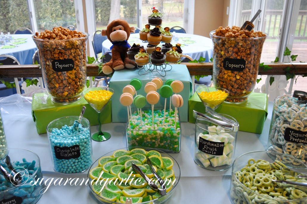 blue and green candy table