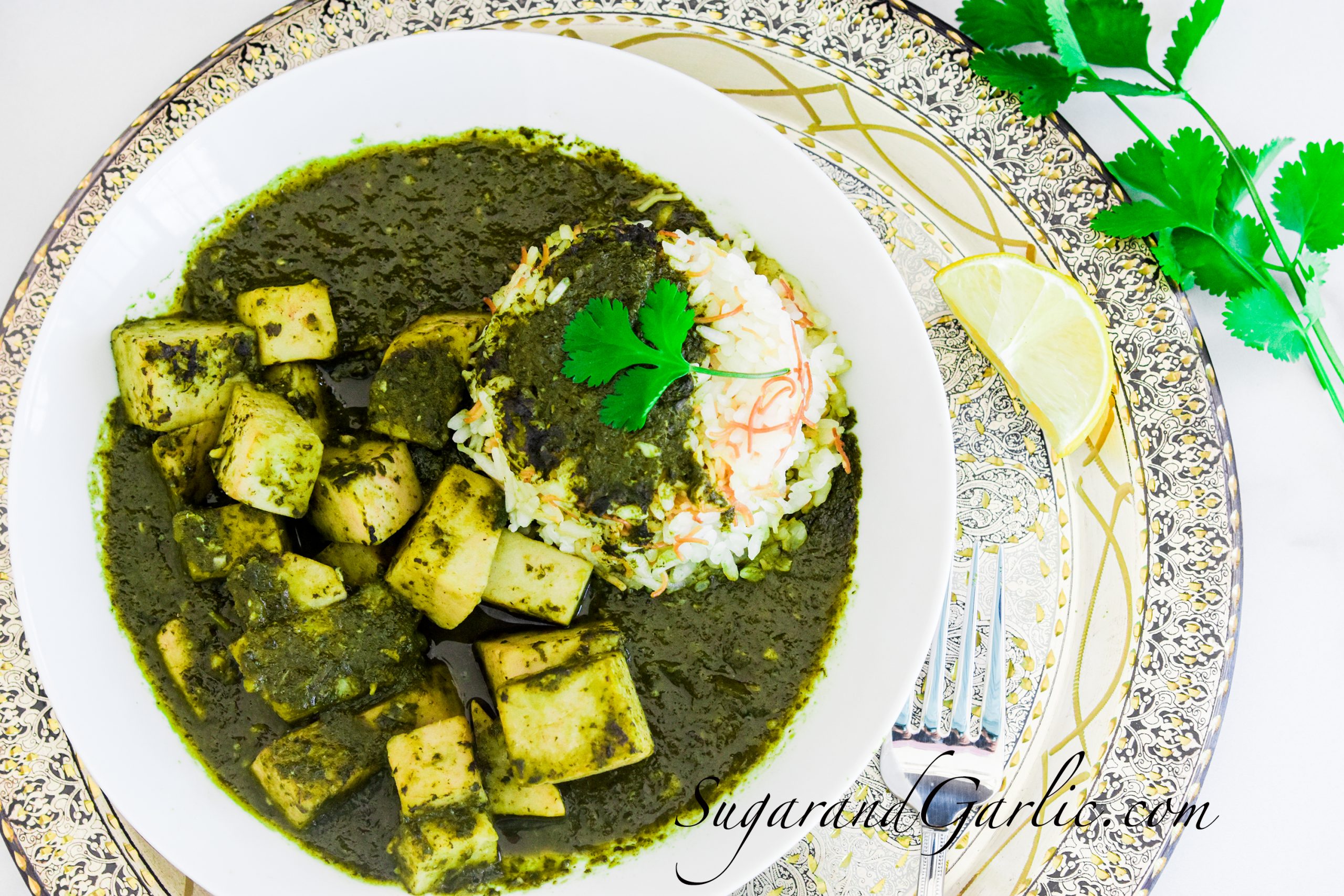 Taro in Cilantro and Chard Stew (Egyptian Colcass Stew)