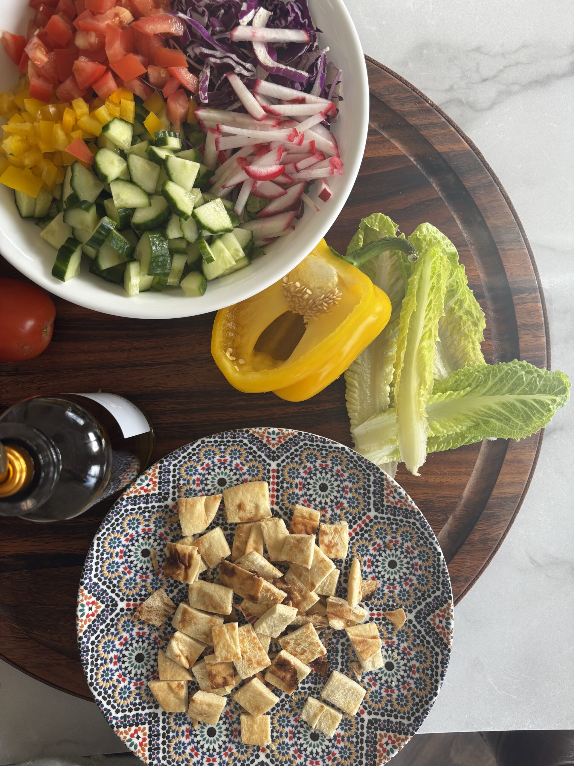 salad, fattoush, dressing, arabic salad